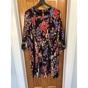 Suzanne Betro Plus Size 1X Black Floral Dress Knee Length Office Church